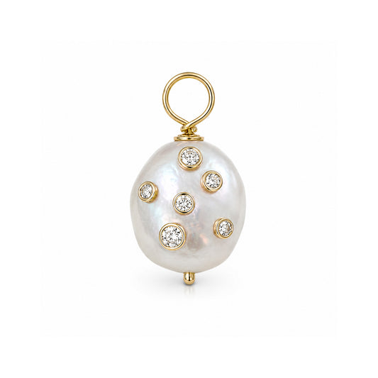 14K Gold Celestial Diamond Baroque Freshwater Cultured Pearl Pendant