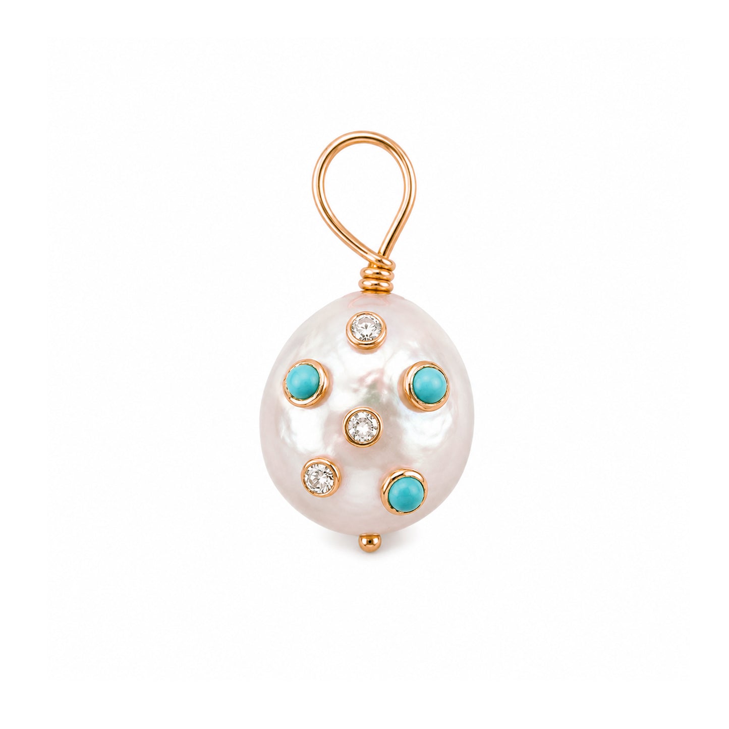 14K Gold Celestial Diamond & Turquoise Baroque Freshwater Cultured Pearl Pendant