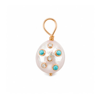 14K Gold Celestial Diamond & Turquoise Baroque Freshwater Cultured Pearl Pendant