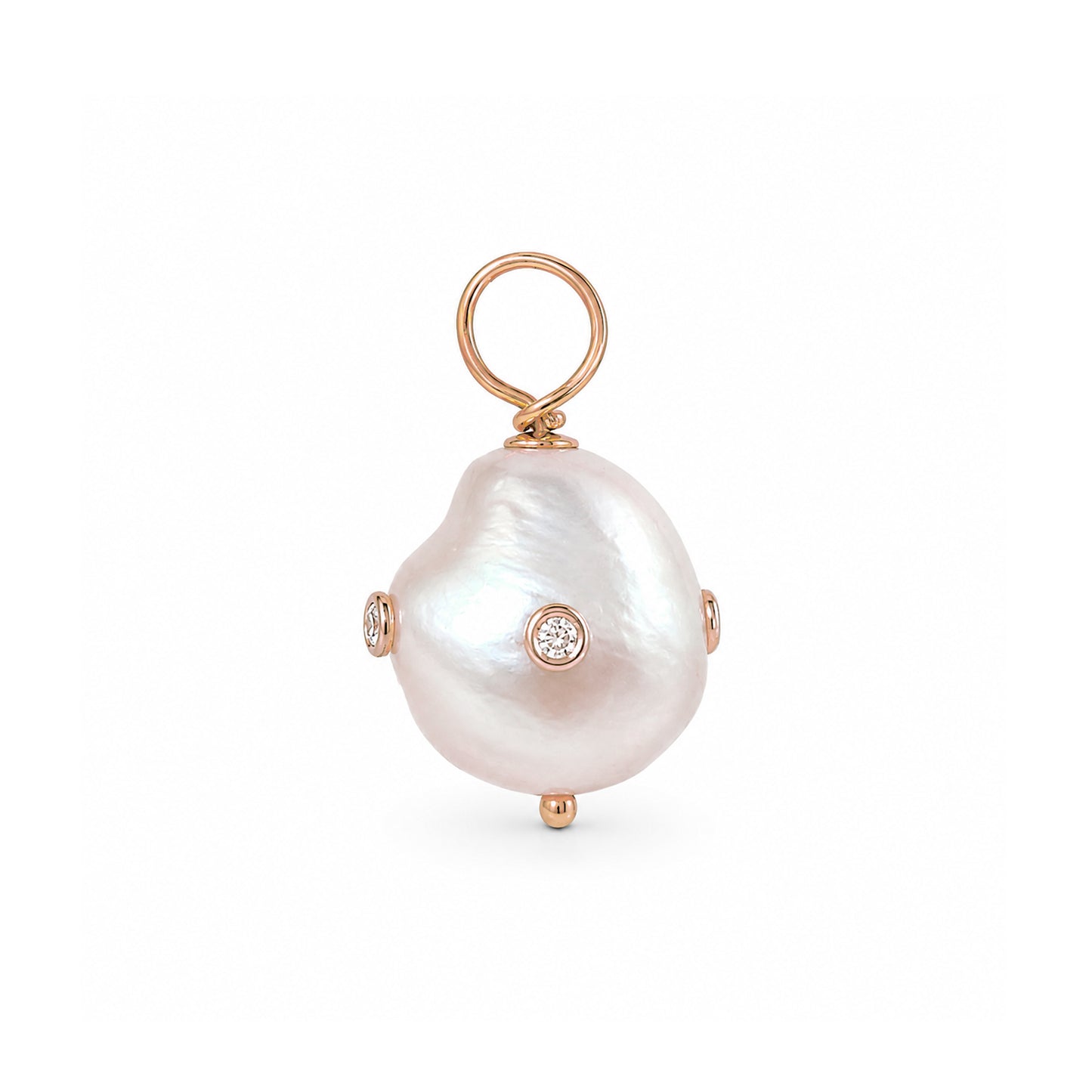 14K Gold Diamond Orbit Baroque Freshwater Cultured Pearl Pendant
