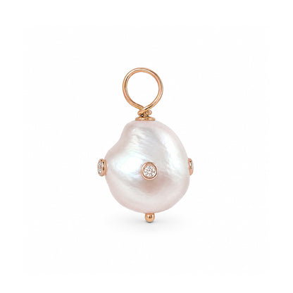 14K Gold Diamond Orbit Baroque Freshwater Cultured Pearl Pendant