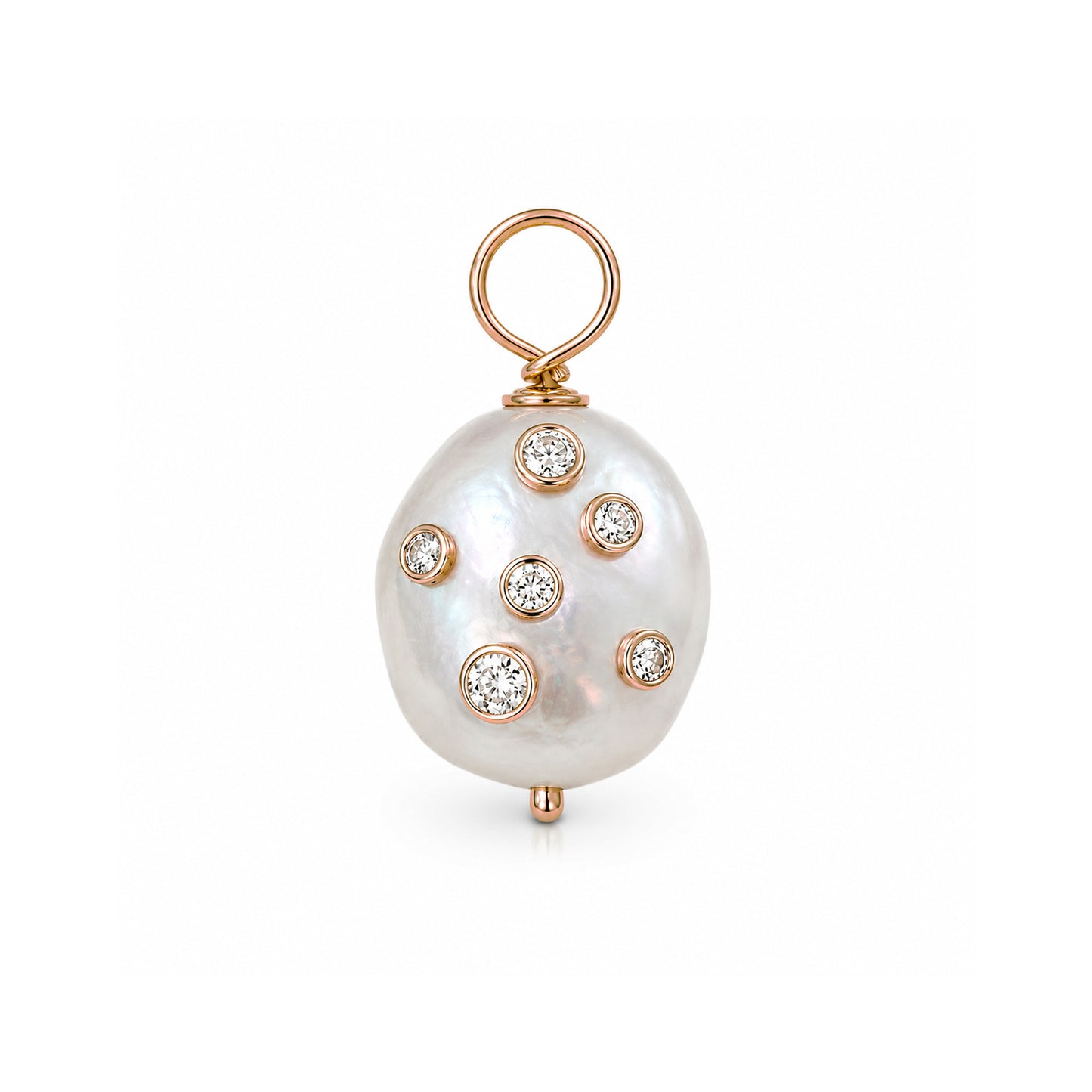 14K Gold Celestial Diamond Baroque Freshwater Cultured Pearl Pendant