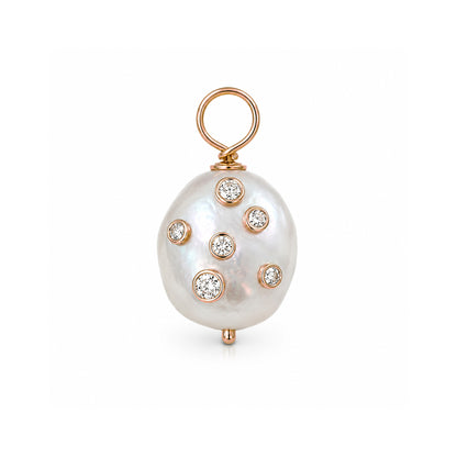 14K Gold Celestial Diamond Baroque Freshwater Cultured Pearl Pendant