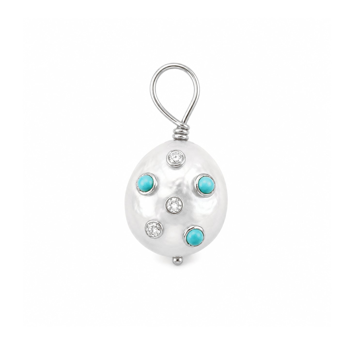 14K Gold Celestial Diamond & Turquoise Baroque Freshwater Cultured Pearl Pendant