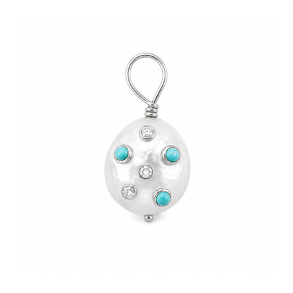 14K Gold Celestial Diamond & Turquoise Baroque Freshwater Cultured Pearl Pendant