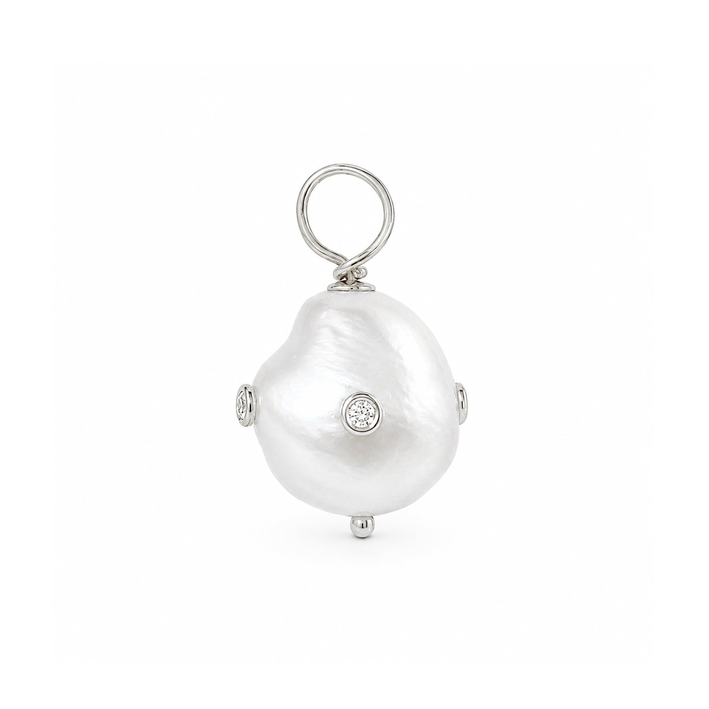 14K Gold Diamond Orbit Baroque Freshwater Cultured Pearl Pendant