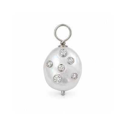 14K Gold Celestial Diamond Baroque Freshwater Cultured Pearl Pendant