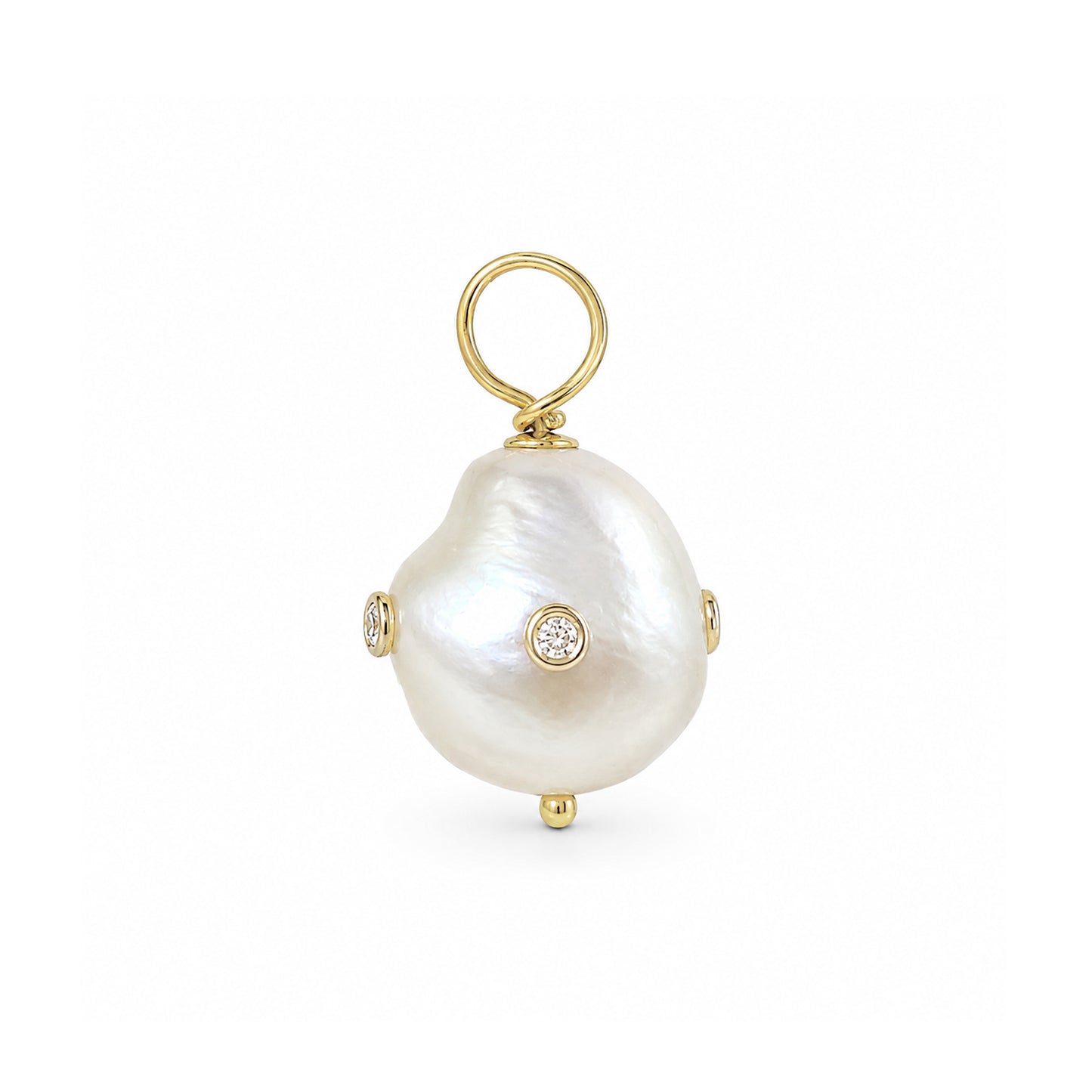 14K Gold Diamond Orbit Baroque Freshwater Cultured Pearl Pendant