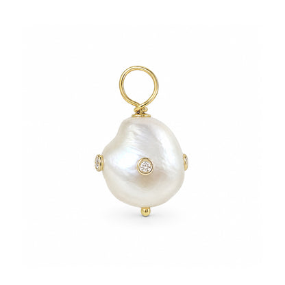 14K Gold Diamond Orbit Baroque Freshwater Cultured Pearl Pendant