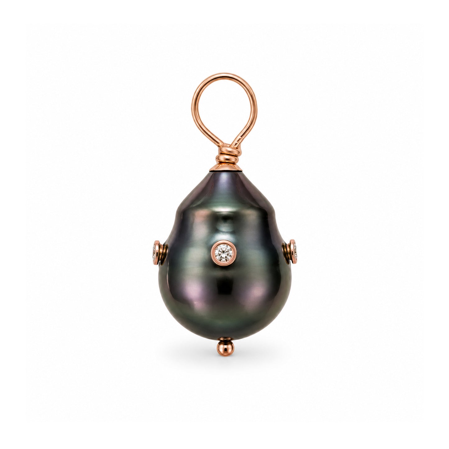 14K Gold Diamond Orbit Baroque Tahitian Cultured Pearl Pendant
