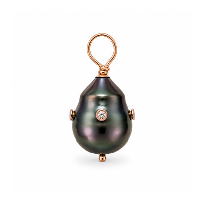 14K Gold Diamond Orbit Baroque Tahitian Cultured Pearl Pendant