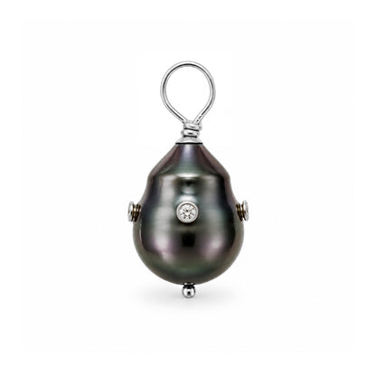 14K Gold Diamond Orbit Baroque Tahitian Cultured Pearl Pendant