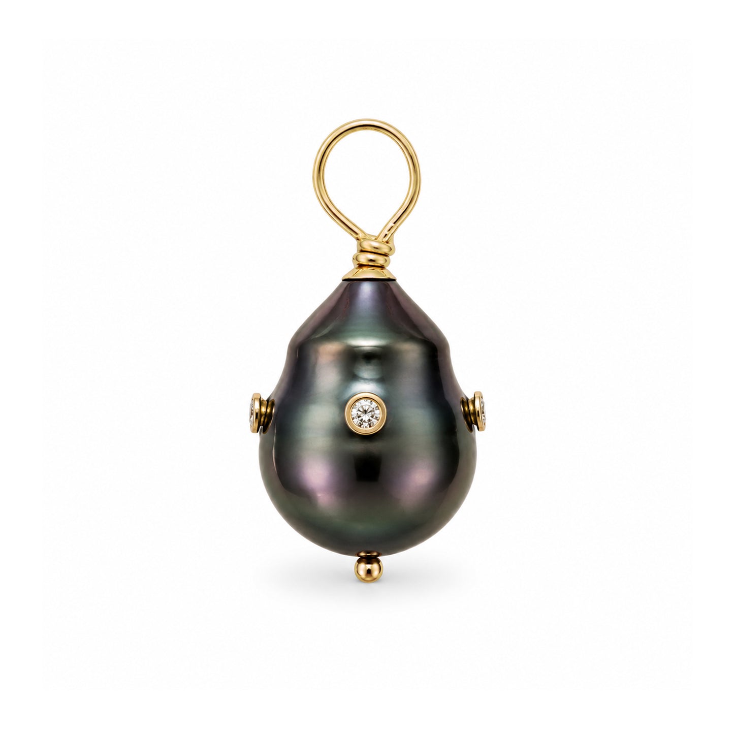 14K Gold Diamond Orbit Baroque Tahitian Cultured Pearl Pendant