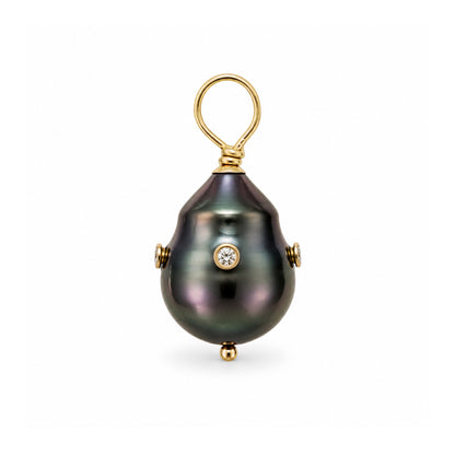 14K Gold Diamond Orbit Baroque Tahitian Cultured Pearl Pendant