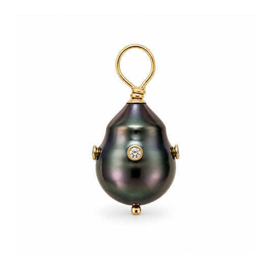 14K Gold Diamond Orbit Baroque Tahitian Cultured Pearl Pendant