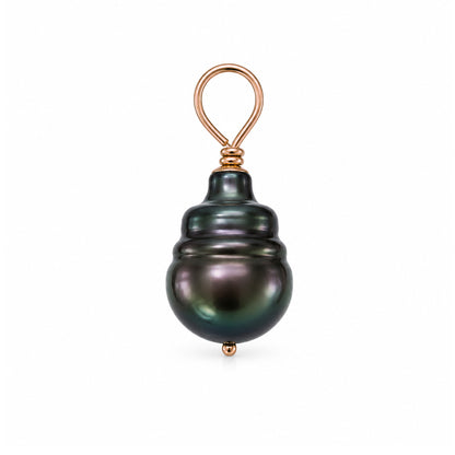 14K Gold Baroque Black Tahitian Pearl Pendant