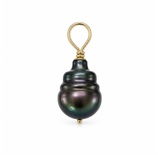 14K Gold Baroque Black Tahitian Pearl Pendant