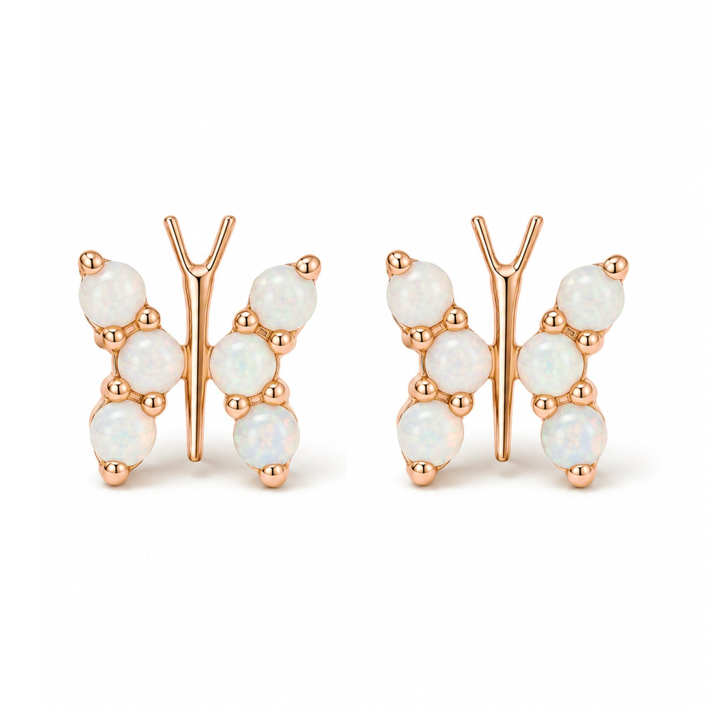 14K Gold Opal Cabochon Butterfly Stud Earrings