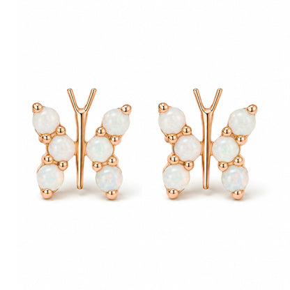14K Gold Opal Cabochon Butterfly Stud Earrings