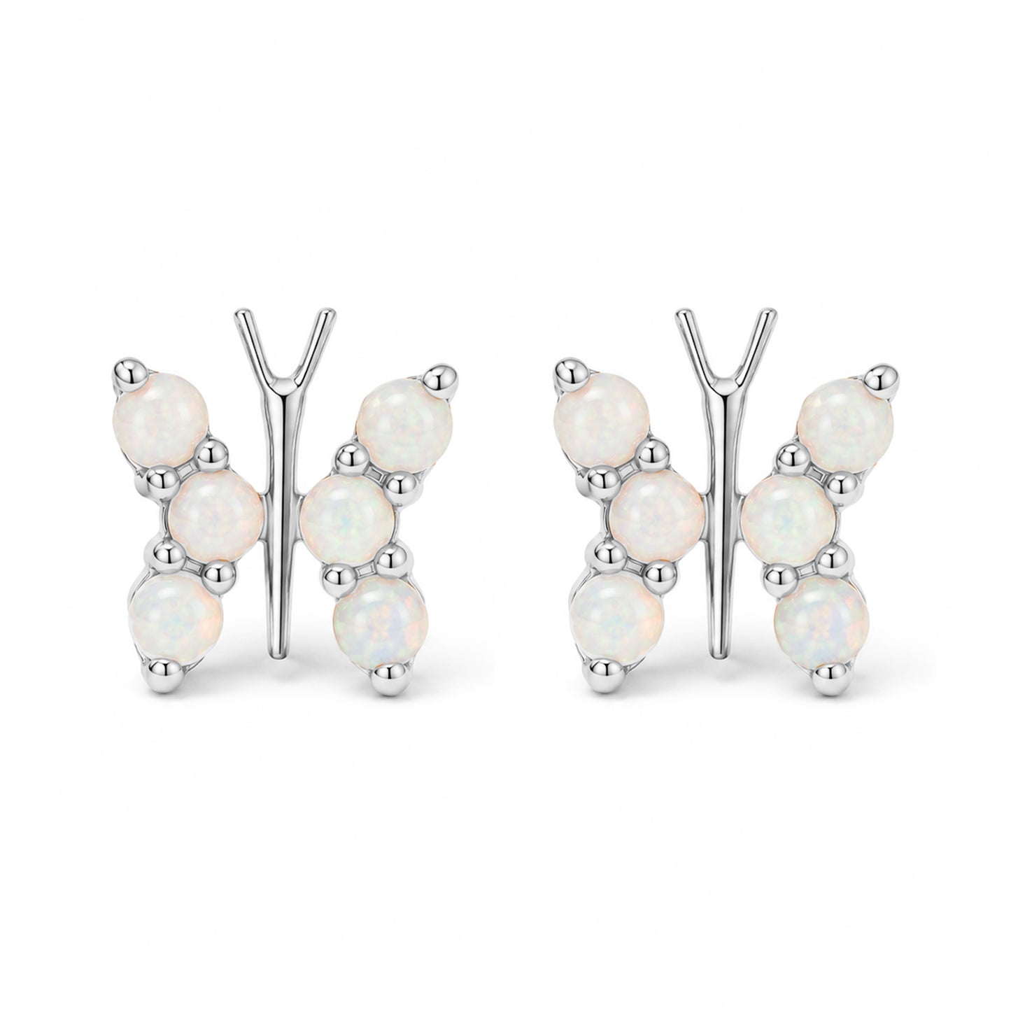 14K Gold Opal Cabochon Butterfly Stud Earrings