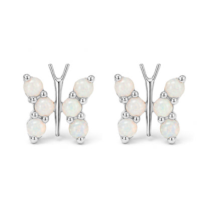 14K Gold Opal Cabochon Butterfly Stud Earrings
