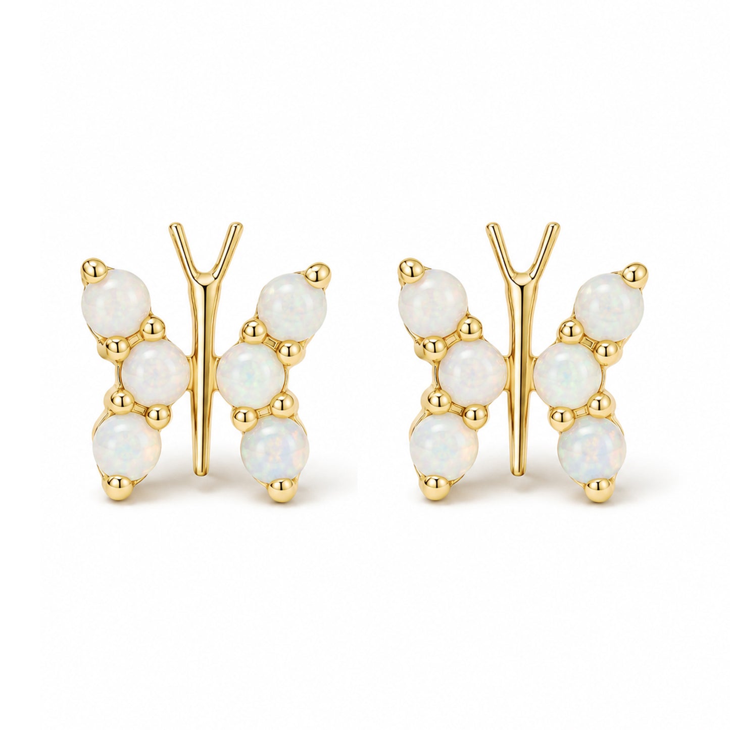 14K Gold Opal Cabochon Butterfly Stud Earrings