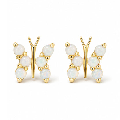 14K Gold Opal Cabochon Butterfly Stud Earrings