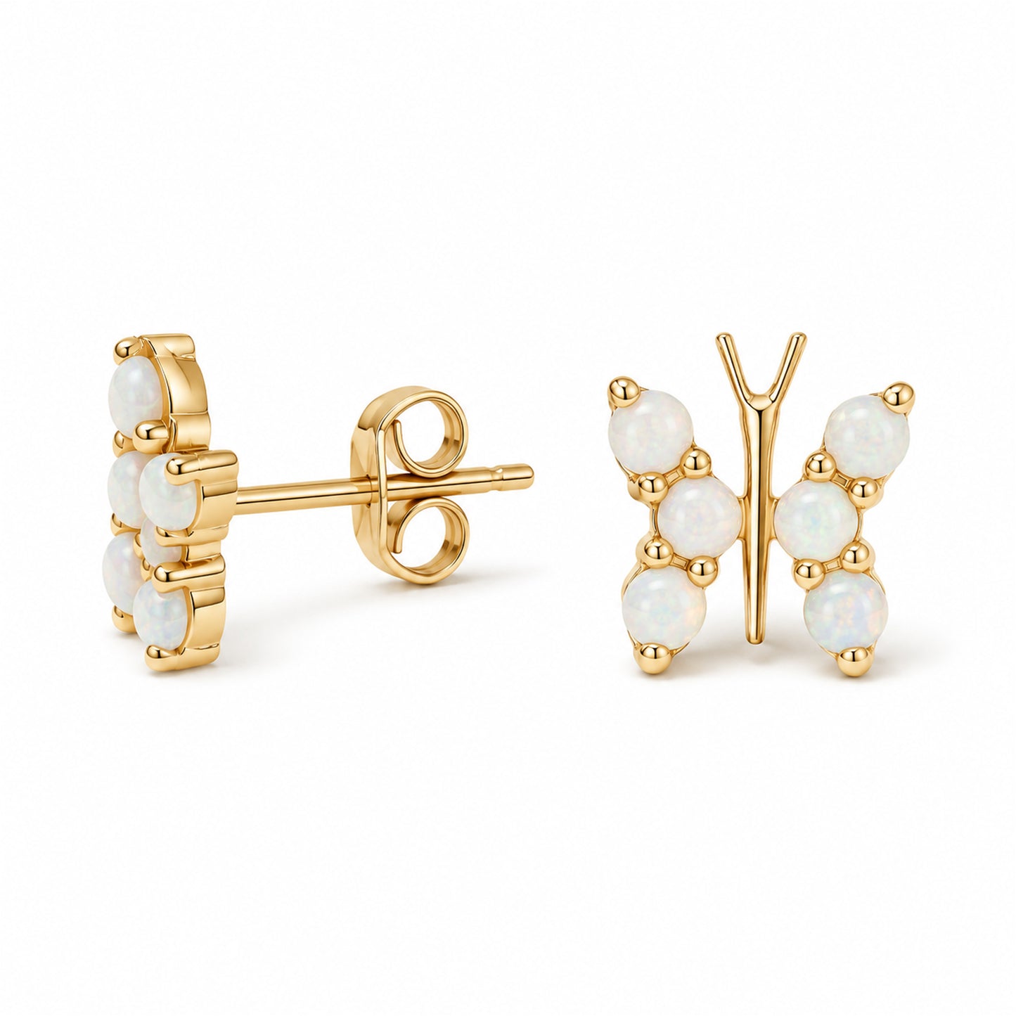 14K Gold Opal Cabochon Butterfly Stud Earrings