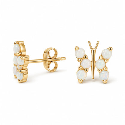 14K Gold Opal Cabochon Butterfly Stud Earrings