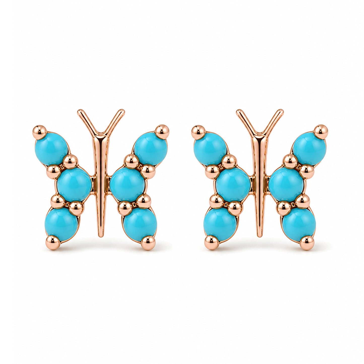 14K Gold Turquoise Butterfly Stud Earrings