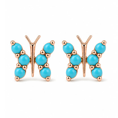 14K Gold Turquoise Butterfly Stud Earrings