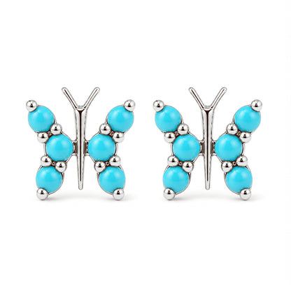 14K Gold Turquoise Butterfly Stud Earrings