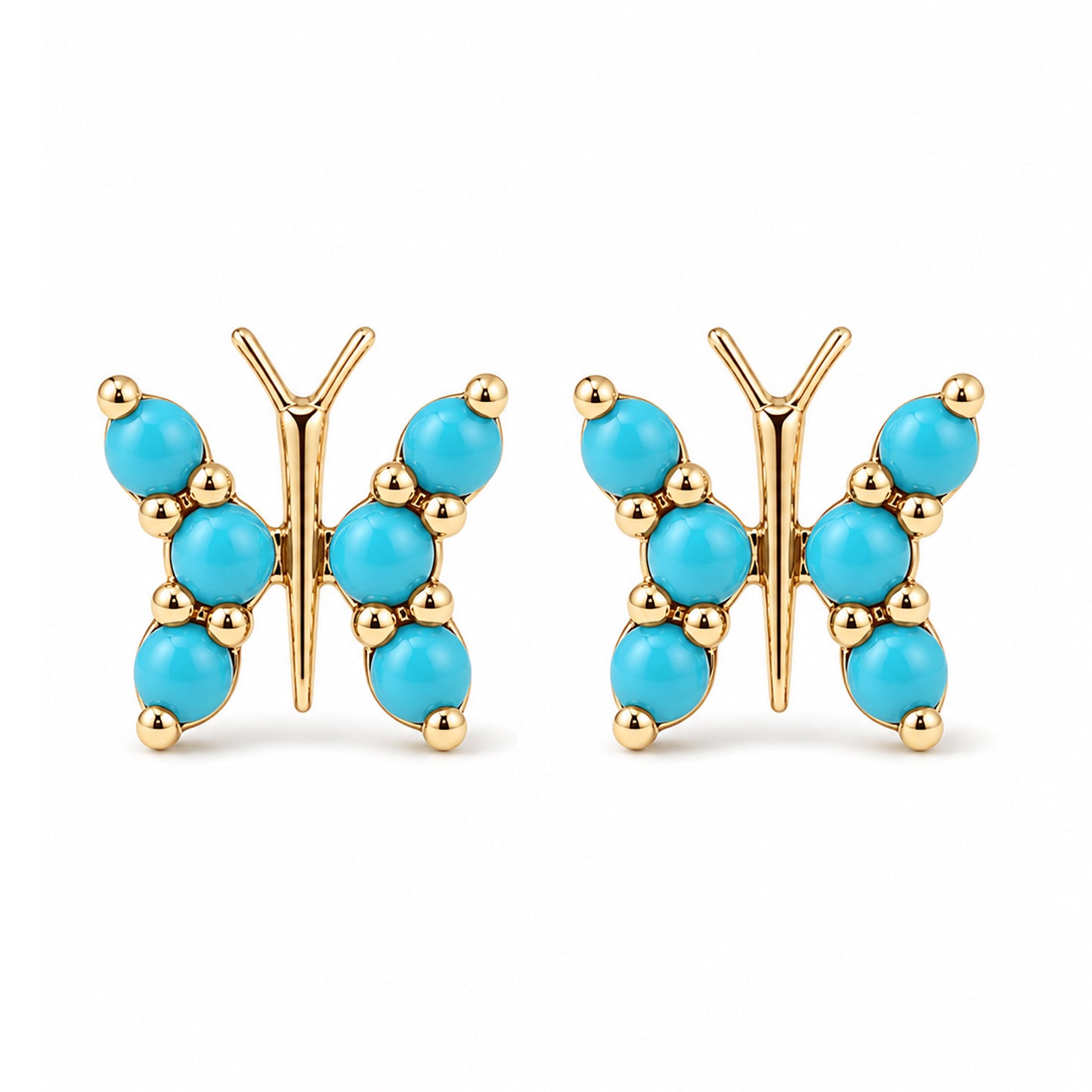 14K Gold Turquoise Butterfly Stud Earrings
