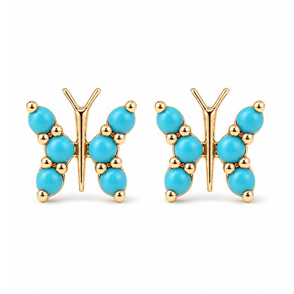 14K Gold Turquoise Butterfly Stud Earrings
