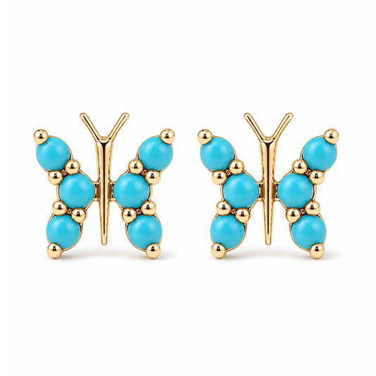 14K Gold Turquoise Butterfly Stud Earrings