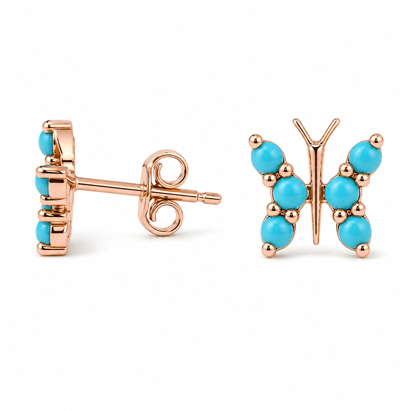 14K Gold Turquoise Butterfly Stud Earrings