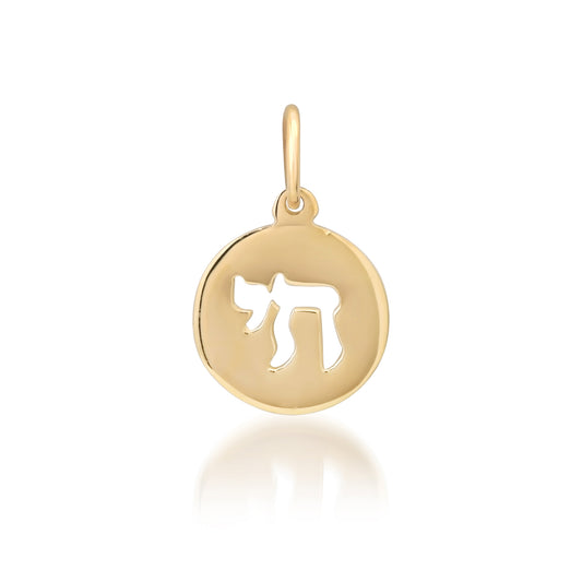 14K Gold Hebrew Chai Medallion Charm Pendant
