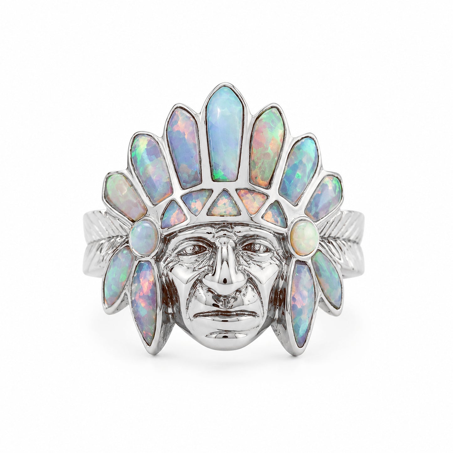 14K Gold Chief Head Ring ~ Opal