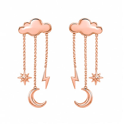 14K Gold Celestial Cloud Stud Earrings