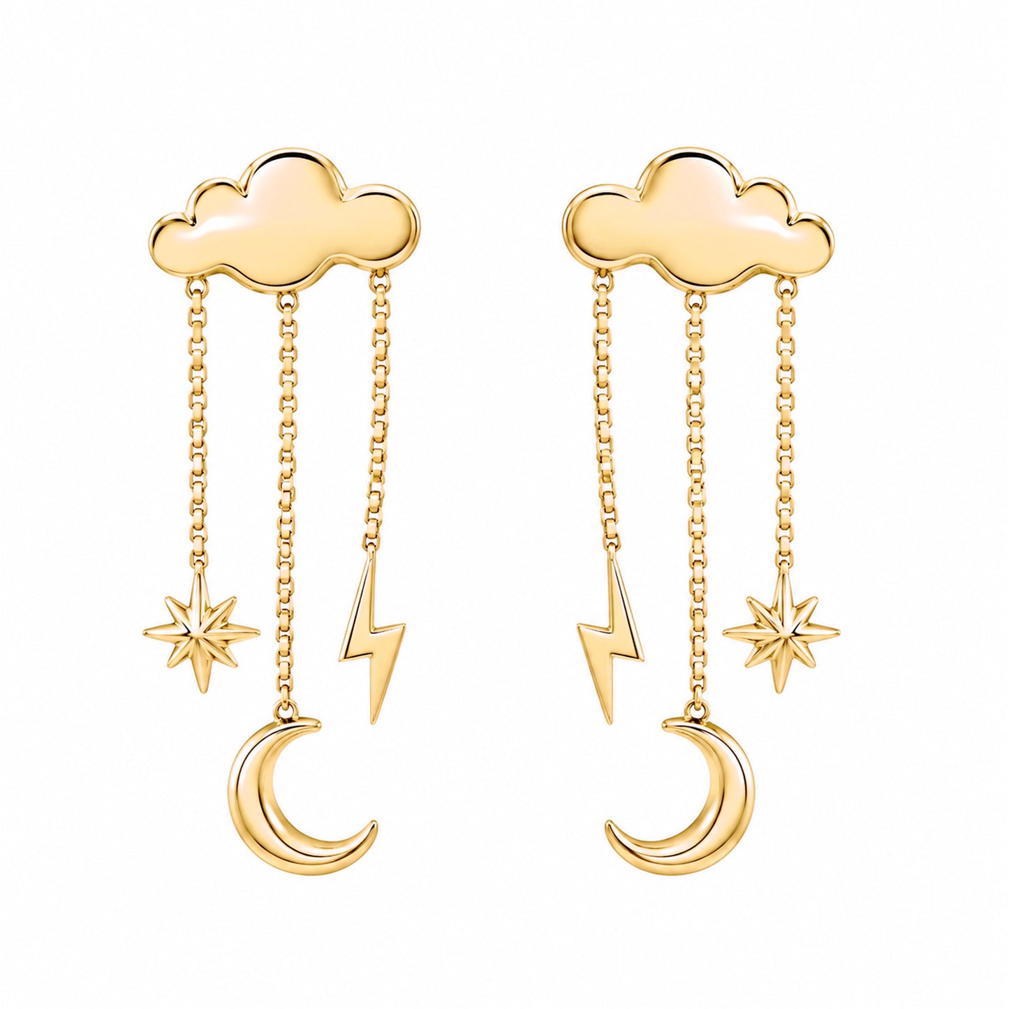 14K Gold Celestial Cloud Stud Earrings