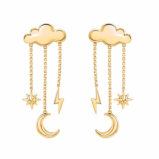 14K Gold Celestial Cloud Stud Earrings