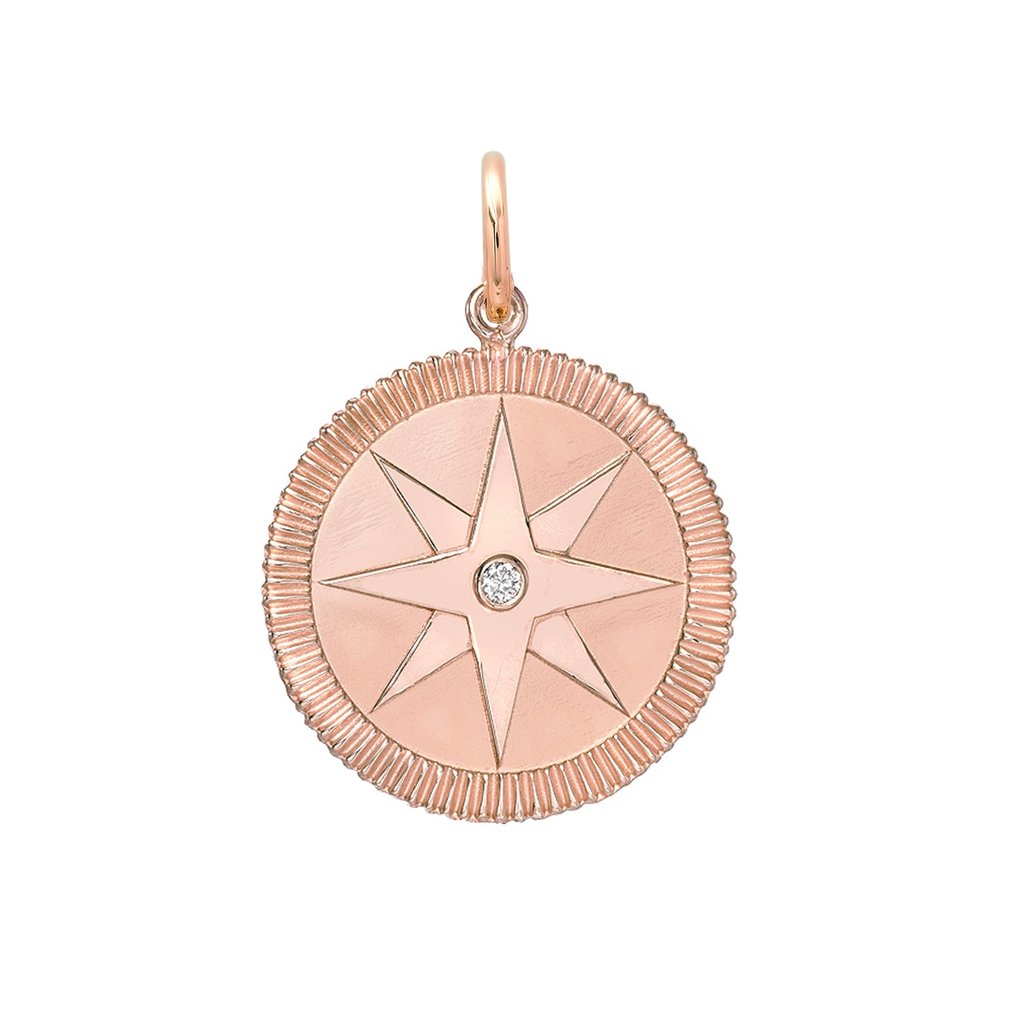 14K Gold Diamond Compass Medallion Pendant
