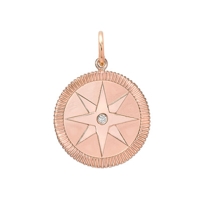 14K Gold Diamond Compass Medallion Pendant