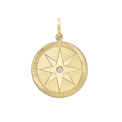 14K Gold Diamond Compass Medallion Pendant