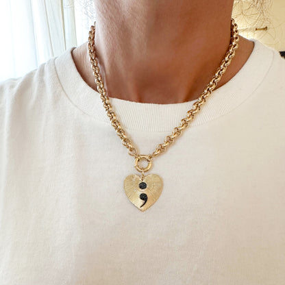 14K Gold Fluted Heart Medallion Charm Pendant, XL Size Heart