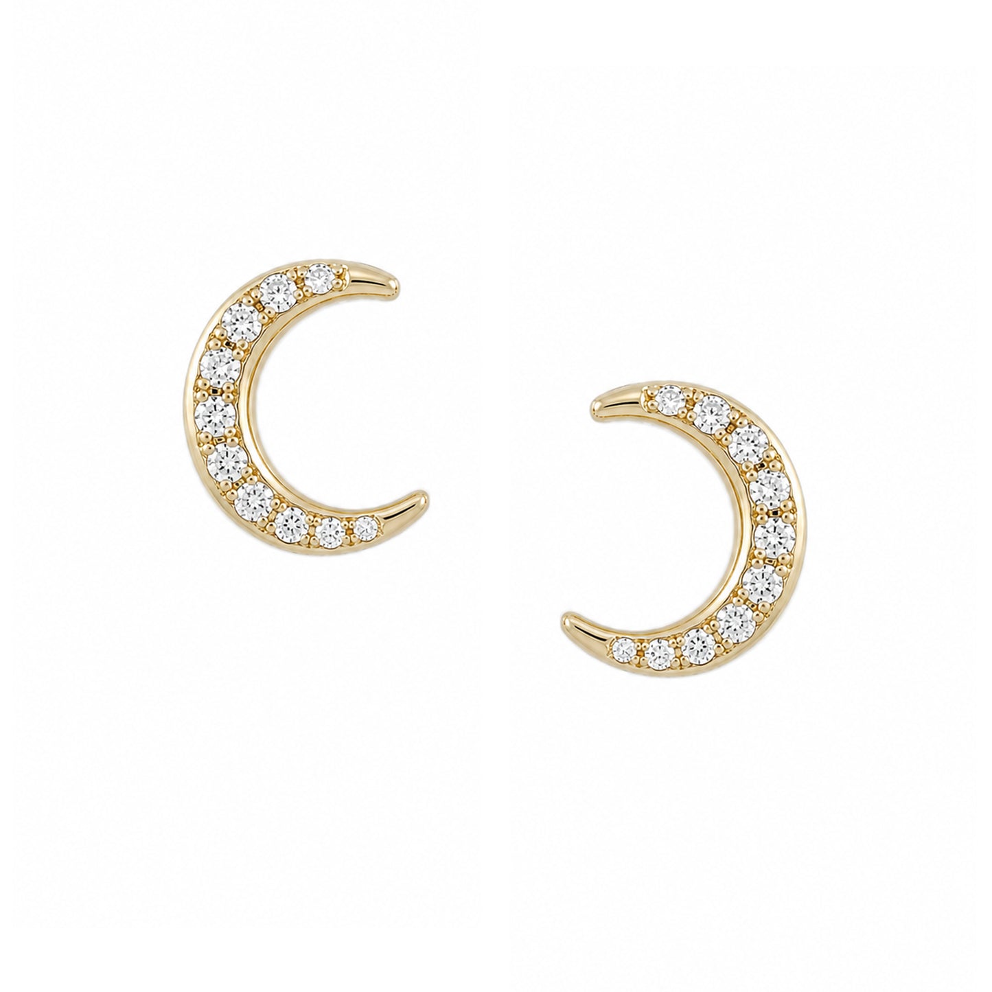 14K Gold Pavé Diamond Crescent Moon Stud Earrings