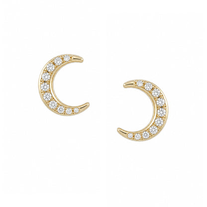 14K Gold Pavé Diamond Crescent Moon Stud Earrings