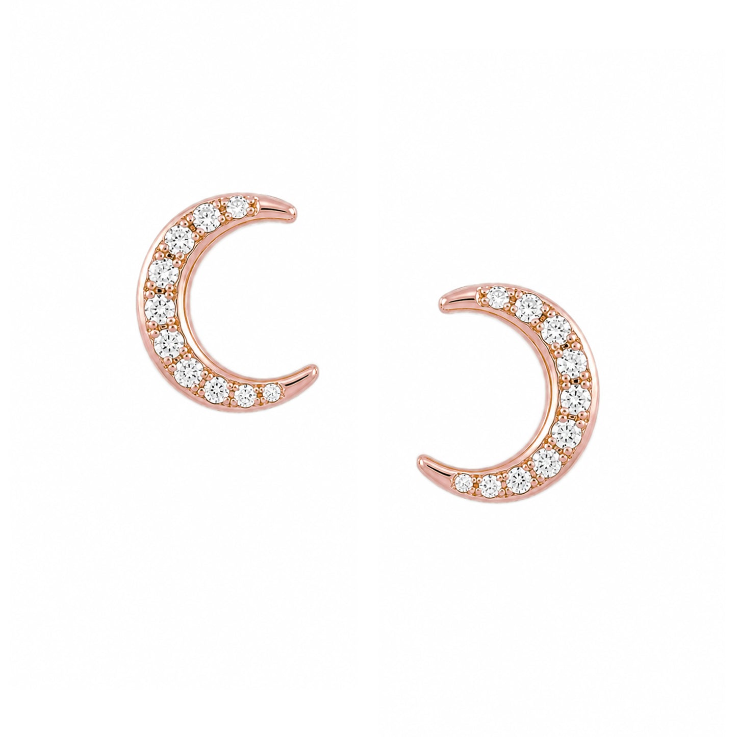 14K Gold Pavé Diamond Crescent Moon Stud Earrings