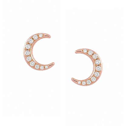 14K Gold Pavé Diamond Crescent Moon Stud Earrings