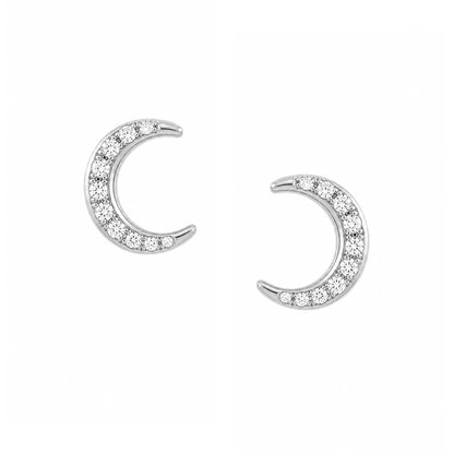 14K Gold Pavé Diamond Crescent Moon Stud Earrings